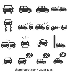 accident car icons set