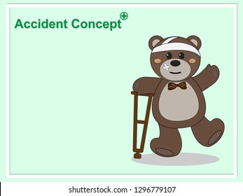 Accident concept,Teddy bear bandages on green background with copy space,Vector illustration ep10.