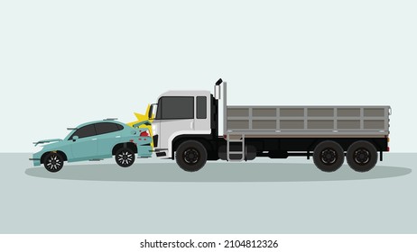 Accident in Container trucks crash into the back of a passenger car, Causing damage to the rear of the passenger car with line of seeds.