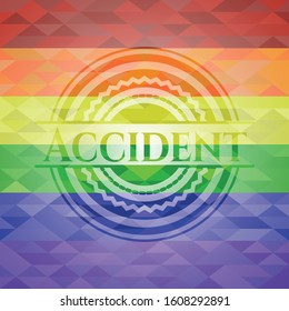 Accident emblem on mosaic background with the colors of the LGBT flag