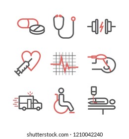 Accident and emergency line icons. Clinic signs. Life support. Vector signs for web graphics.