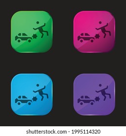 Accident four color glass button icon