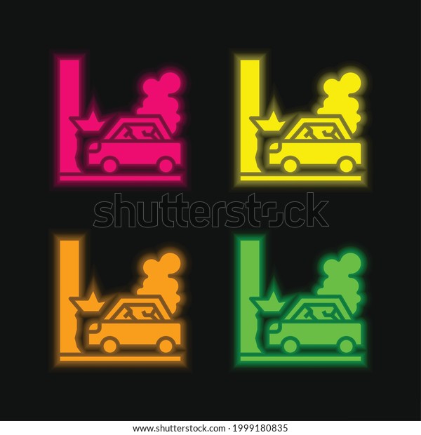 Accident four color\
glowing neon vector\
icon