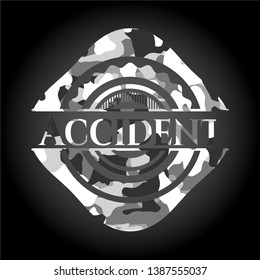 Accident grey camouflage emblem. Vector Illustration.