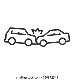 Accident. A head-on collision of cars. linear icon. Line with Editable stroke