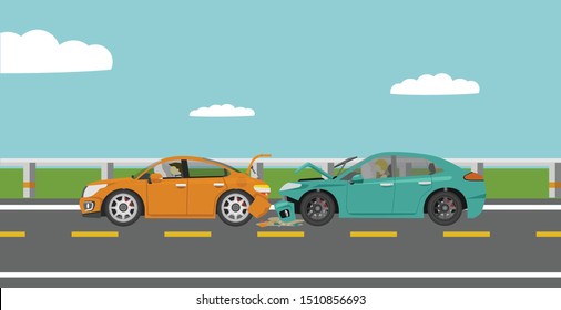 The accident hit the back of a car on an asphalt road causing the airbags to work in both vehicles.
