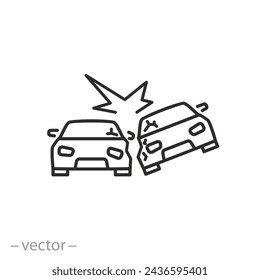 Unfallsymbol, kaputte Autos, Auto-Crash auf der Straße, dünne Linie Symbol auf weißem Hintergrund - bearbeitbare Strich Vektor-Illustration EPS10