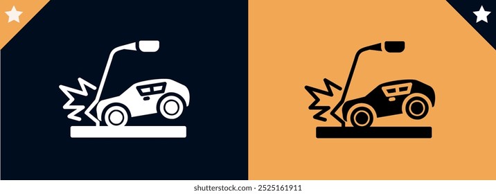 accident icon, broken cars, auto crash on road, thin line symbol isolated on white background, editable stroke eps 10 vector illustration