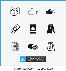 Accident icon. collection of 9 accident filled and outline icons such as wet floor, bandage, injured finger. editable accident icons for web and mobile.