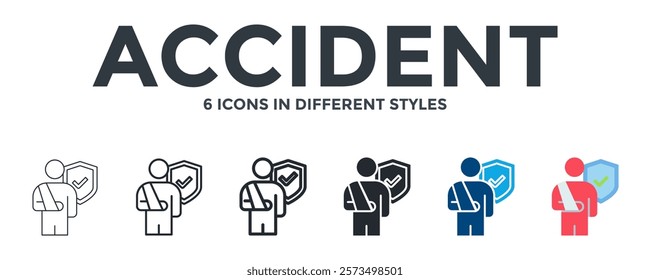 Accident Icon In Different Style Vector Illustration. Designed In Thin Line, Regular Line, Bold Line, Glyph, Color Fill, And Flat Style Can Be Used For Web