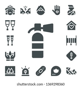 accident icon set. 17 filled accident icons.  Simple modern icons about  - Firefighter, Crutches, Extinguisher, Insurance, Hose, Danger, Flood, Accident, Siren, Forest fire, Plaster