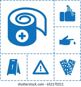Accident icon. set of 6 accident filled icons such as wet floor, bandage, warning