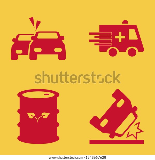 accident icon set with ambulance car,\
ecology oil and cars accident vector\
illustration