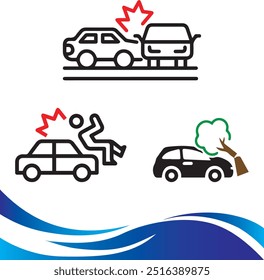 Accident, icon set. Falls, blows, car accidents, work injury, etc. Auto Insurance Thin Line Icons - Editable Stroke