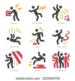 accident icon set,color flat style,vector and illustration