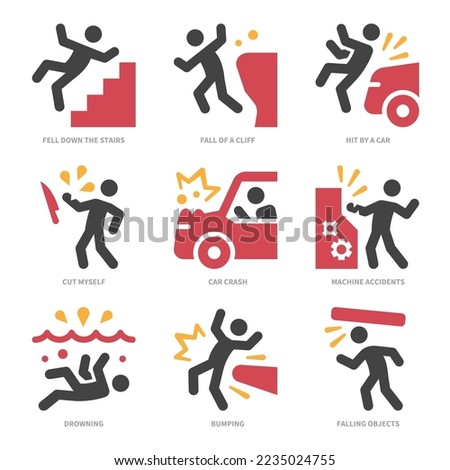 accident icon set,color flat style,vector and illustration