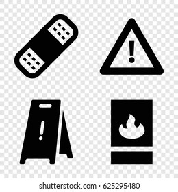 Accident icons set. set of 4 accident filled icons such as wet floor, bandage, warning