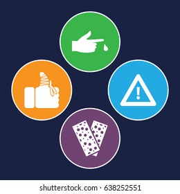 Accident icons set. set of 4 accident filled icons such as bandage, warning