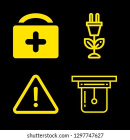 accident icons set with danger, first aid handbag and plug vector set
