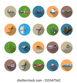 Accident icons set in flat design with long shadow. Illustration EPS10