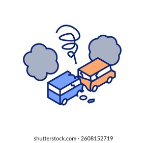 Accident illustration of a car rear-ending a car. Isometric diagram car accident vector illustration.