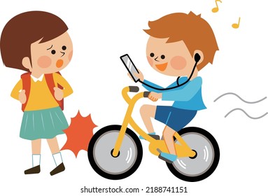 Accident Illustration of a child driving a bicycle while looking at a smartphone