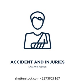 accident and injuries icon from law and justice collection. Thin linear accident and injuries, injury, accident outline icon isolated on white background. Line vector accident and injuries sign, 