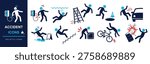 Accident and Injury Icon Set - Workplace Safety, Hazards, and Emergency Situations Icon Vector Illustration. For Commercial Use. Industrial Warning Signs.