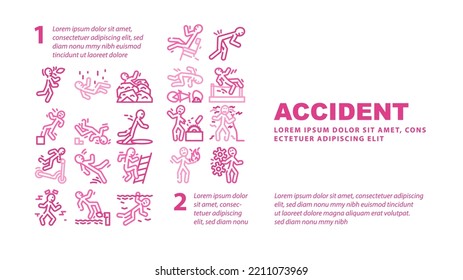 accident injury man person landing web page header vector. human car crash, fail safety, road danger, slip caution, work risk traffic accident injury man person Illustration