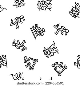 accident injury man person vector seamless pattern thin line illustration
