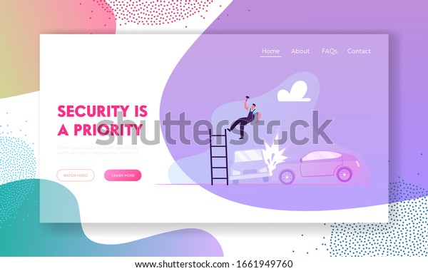 Accident Insurance and Life Protection\
Website Landing Page. Worker Falling from High Ladder, Cars Smash\
on Road. Life, Health and Property Protection Web Page Banner.\
Cartoon Flat Vector\
Illustration
