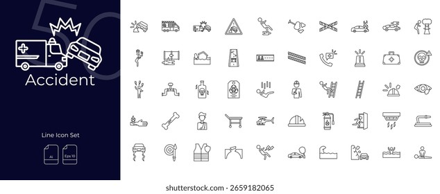Accident Line Editable Icons set. Vector illustration in modern thin line style of Accident icons: injury, pain, crash, etc