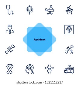 Accident line icon set. Trauma, first aid station, ambulance. Medicine concept. Can be used for topics like emergency, hospital, medical help