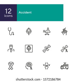 Accident line icon set. Trauma, first aid station, ambulance. Medicine concept. Can be used for topics like emergency, hospital, medical help