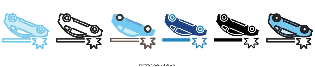 Accident multi style, mini illustration icon. outline, flat, glyph, line color, UI, UX kit, app, web development, digital or print. For education, construction, transportation, traffic management.