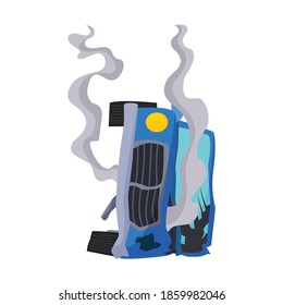 Accident on road car damaged. Road accident icon. Car overturned. Damaged vehicle insurance. Damaged auto. Not recoverable. Good for advertising an insurance company