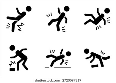 Icono de persona de accidente, conjunto de iconos vectoriales aislados sobre un fondo blanco.