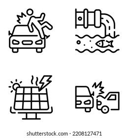 Accident and Pollution Line Icons 