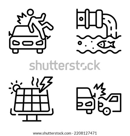 Accident and Pollution Line Icons 