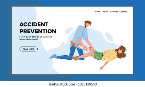 Accident Prevention And First Aid Trauma Vector. Man Bandaged Patient Broken Leg Bone After Accident. Characters Emergency Rescue And Health Care And Damaged Web Flat Cartoon Illustration