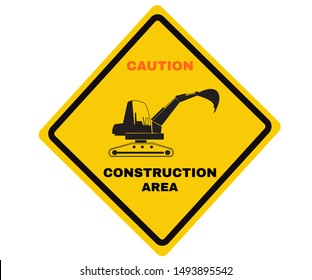 Accident Prevention signs, Caution board with message CAUTION CONSTRUCTION AREA. beware and careful rhombus Sign, warning symbol, road sign and traffic symbol design concept, vector illustration.