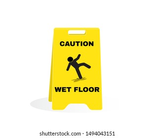 Accident Prevention signs, Caution plate with message CAUTION WET FLOOR. beware and careful Sign, warning symbol, road sign and traffic symbol design concept, vector illustration.