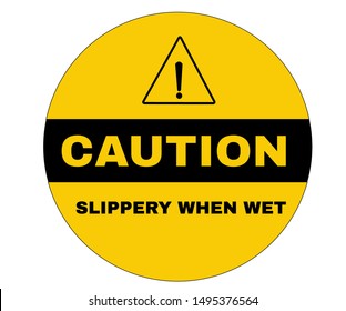 Accident Prevention signs, Cycle caution board with message SLIPPERY WHEN WET. beware and careful Sign, warning symbol, road sign and traffic symbol design concept, vector illustration.