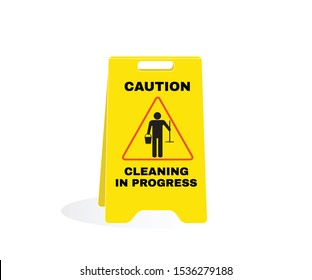 Accident Prevention signs, Yellow caution plastic with message CAUTION Cleaning in progress. beware and careful Sign, warning symbol, road sign and traffic symbol design concept, vector illustration.