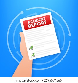 Accident report form. Clipboard in hand. Vector stock illustration.