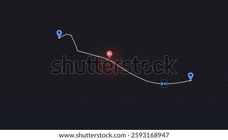 Accident road. Closed turns of the route, road. Traffic detours on map. Location tracks dashboard. Generic city map with signs of streets. Vector illustration