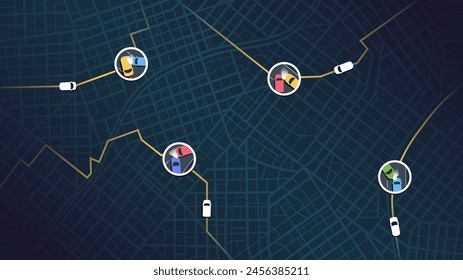 Accident road. Traffic detours on map. Closed turns on road, highway disruptions. Location tracks dashboard. Generic city map with streets and houses. Isometric vector illustration