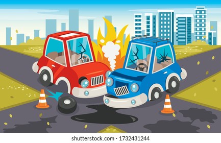 Accident Scene With Car Crash