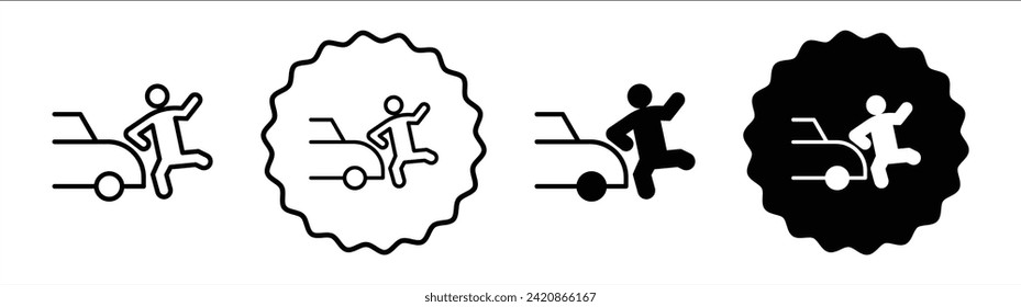 Accident set in black and white color. Accident simple flat icon vector