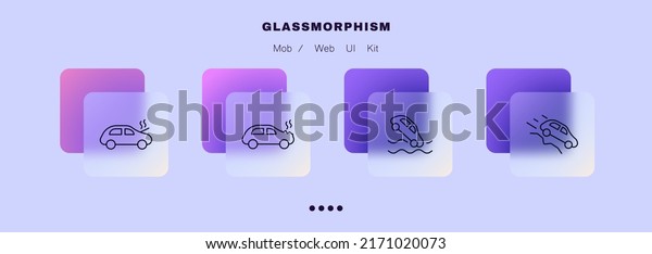 Accident\
set icon. Fire, smoke, breakdown, repair, breakage, serpentine,\
descent, road sign. Traffic rules concept. Glassmorphism style.\
Vector line icon for Business and\
Advertising